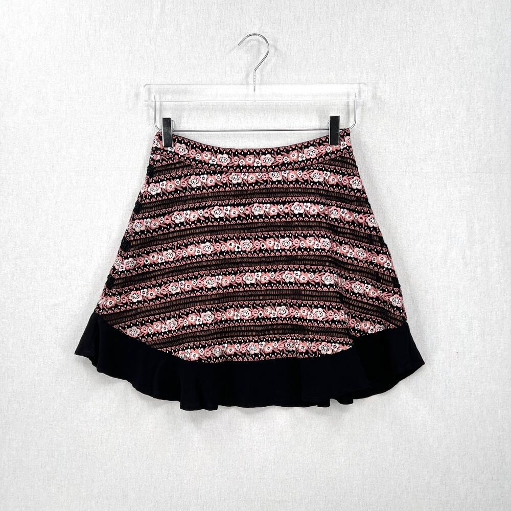 FOR LOVE AND LEMONS Persephone Embroidered Mini Skirt Womens Small Black Pink - Picture 4 of 16